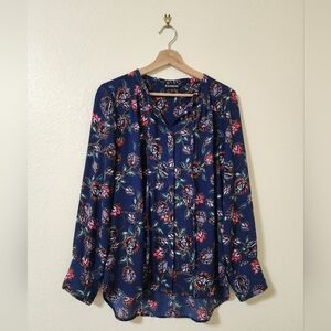 Express Dark Blue Floral Print Blouse
